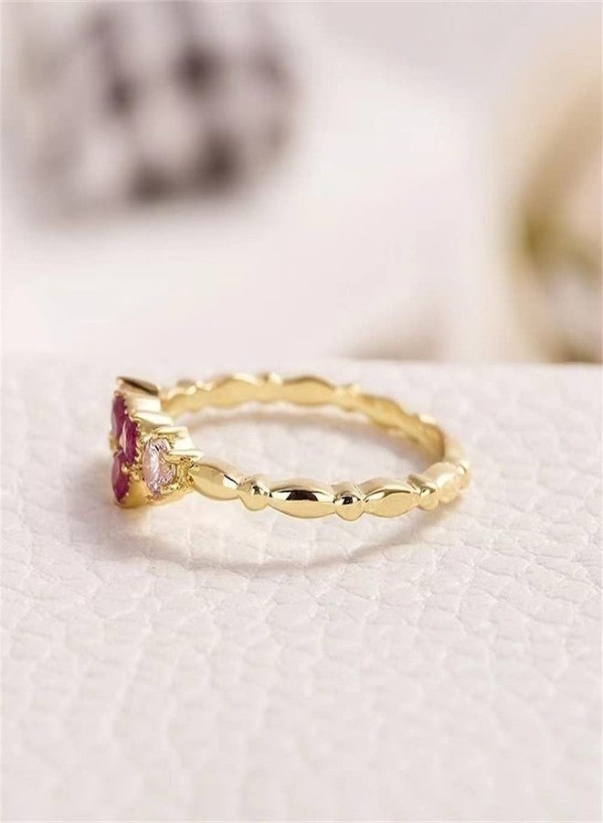 AZQ 925 Sterling Silver Shiny Diamond Ring 18K Gold Ruby Cocktail Ring Heart-Shaped Cubic Zirconia Anniversary Rings CZ Diamond Halo Ring Eternity Engagement Wedding Band Ring for Women Z.9 (US Code 9) - Image 3